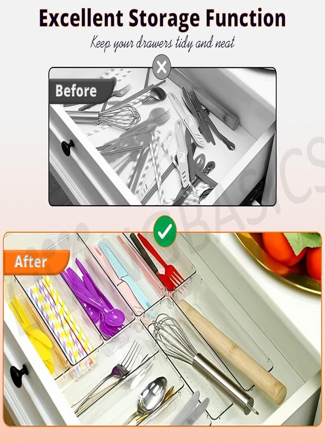 LIVINGBASICS 6 Pcs Unbreakable Kitchen Drawer Organizer/Drawers Organisers/Make up Organiser/Drawer Divider Tray/Makeup Dresser Tray/Dressing Table Organiser (Transparent) - Image 5